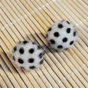 Handmade Faux Fur Fuzzy Polka Dot Earrings White Black